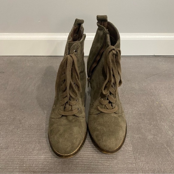 Candies Green Suede Combat Boots 8 - Picture 1 of 6